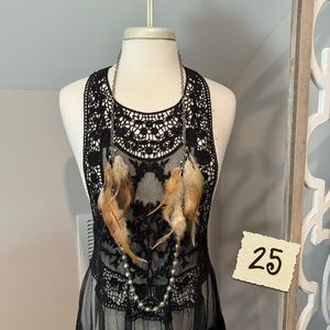 Long feather and beaded necklace